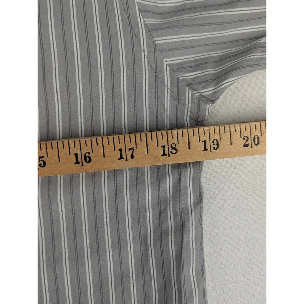 Ralph Lauren Boys Grey White Striped Long Sleeve Button Down Shirt Size L 14-16